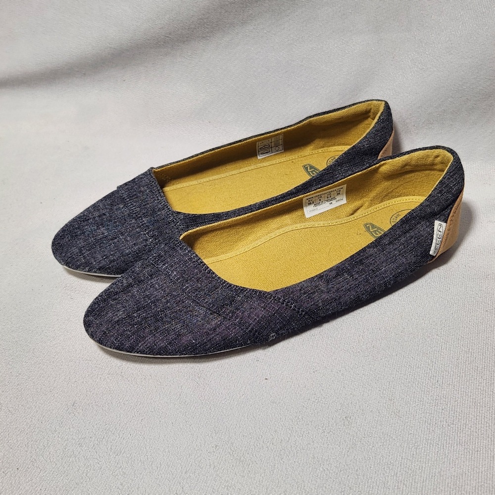 Keen Cortona sz 9 Blue/Gray Denim Textile Vegan Ballet Flats 1010310 Round Toe